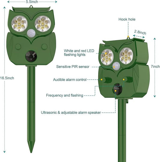 Solar Ultrasonic Animal Repellent Outdoor 2PCS, Cat Squirrel Deer Repellent Devices with Waterproof Animal Deterrent for Garden Yard Farm