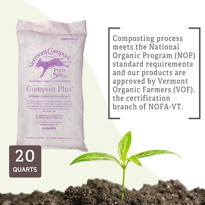 Compost-Plus Organic Container and Transplant Booster Mix | All-Natural Potting Soil for Plants & Vegetable Gardening - 20 Quarts | Gardener's Supply Co Exclusive
