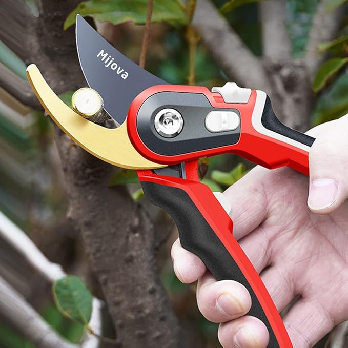 Garden Pruners, Heavy Duty Garden Clippers, Pruning Shears with Adjustable Thumb Lock, Hand Gardening Tools Pruners, High Carbon Steel Sharp Gardening Scissors (red)