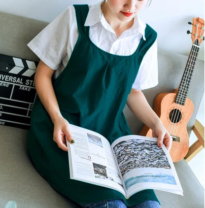 NEWGEM Japanese Linen Cross Back Cooking Aprons for Women Men with Pockets Cute for Baking Kitchen