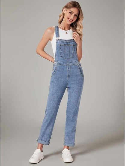 Vetinee Womens Classic Adjustable Straps Pockets Denim Bib Overalls Jeans Pants