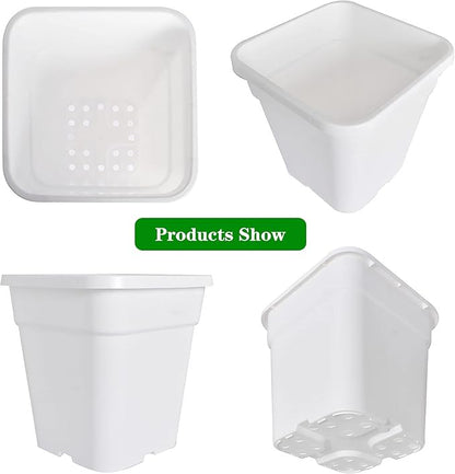 Square Planter Nursery Pots 9.77 Gallon Pots for Plants, Injection Molded Plastic Nursery Pots, Plant Container White 9.77 Gal 5-Pack