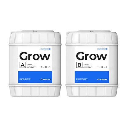 Athena Blended Grow A&B | 2-Part Vegetative Liquid Fertilizer for Hydroponics & Soil | Plant Food for Veg Stage Growth | NPK A 4-0-1 | B 1-3-5 | 5 Gallon