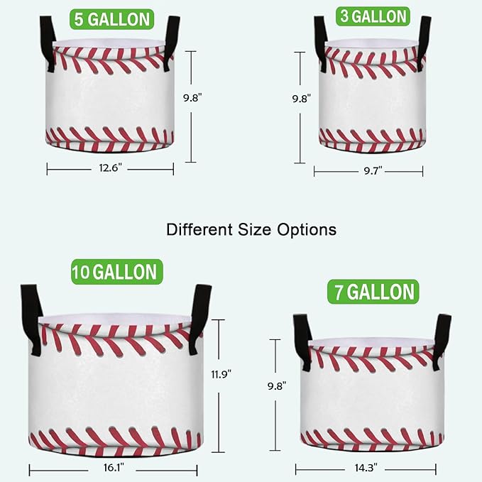 3 Gallon Baseball Stripe Breathable Grow Bags Heavy Duty Planter Pot Containers with Handles for Potato Tomato Fruits Flowers Vegetables