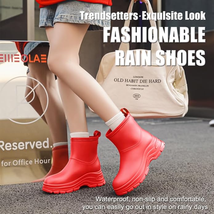 Women's Waterproof Chelsea Ankle Rain Boots, Slip-On Style, Outdoor Weather Protection