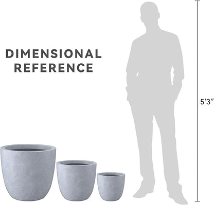Kante 18",14",10" Dia Concrete Round Planters (Set of 3), Outdoor Indoor Large Planter Pots with Drainage Hole and Rubber Plug for Home Patio Garden, Slate Gray