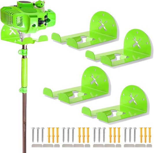 Upgraded Trimmer Rack Wall Mount - 8" Heavy Duty Weed Eater Hanger for Garage Wall Bracket, Garden Power Tool Holder Organizer Hooks for Grass Trimmer, Hedge Trimmer, Leaf Blower and Chainsaw, Green
