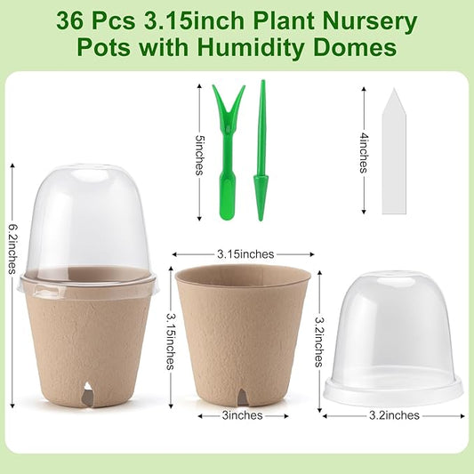 36 Set 3.15 Inch Peat Pots Plant Starters for Seedling with Humidity Dome,Herb Seed Starter Pots Kits, Garden Germination Nursery Pot wit 36 Plant Labels, 2 Transplant Tools.