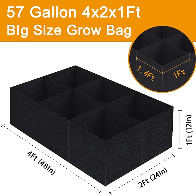Fabric Raised Garden Bed, Grow Bags to Vegetable Herbs Flowers, 57 Gallon Fabric Plant Pots Indoor Outdoor, 4x2x1ft