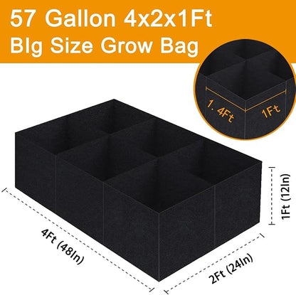 Fabric Raised Garden Bed, Grow Bags to Vegetable Herbs Flowers, 57 Gallon Fabric Plant Pots Indoor Outdoor, 4x2x1ft