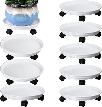 8 Packs Plant Caddy with Wheels 11.8" Plastic Rolling Plant Stands Heavy-Duty Plant Dolly with Casters Indoor Outdoor Wheeled Plant Roller Base Large Planter Saucers Plant Mover