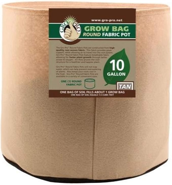 Gro Pro Premium Round Fabric Pot 10 Gallon, Tan
