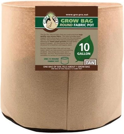 Gro Pro Premium Round Fabric Pot 10 Gallon, Tan