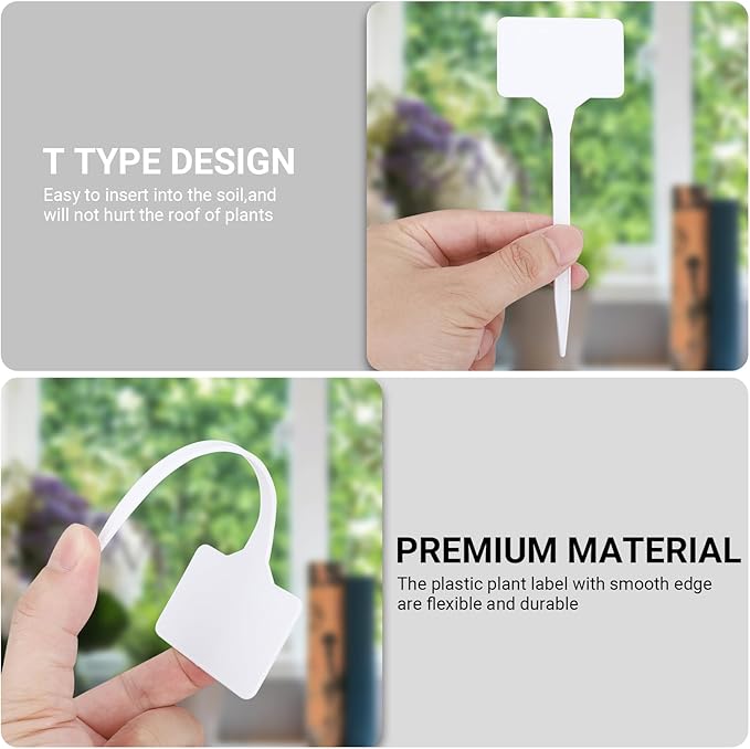 Greaner Thick Plastic Plant Makers, 6 Inch White T-Type Plant Tags, Plant Markers for Outdoor Plants Waterproof, Nursery Garden Labels for Seeds with A Marker Pen(50 PCS)