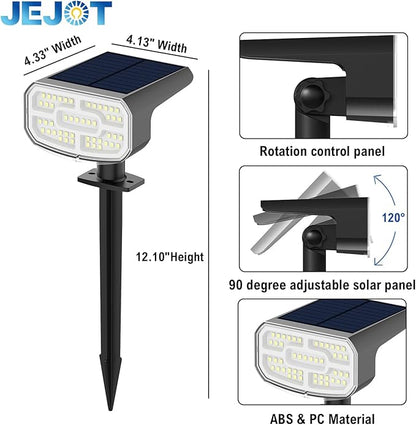 Solar Lights Outdoor Waterproof IP65, Super Bright LED, 3000K 2 Lighting Modes, Solar Powered Yard Garden Solar Spot Lights for Outside Landscape Auto On/Off -2 Pack