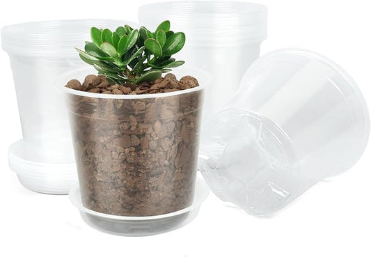 20 Pack 5 Inch Clear Nursery Pots,Plastic Transparent Plant Pot with Drainage Holes and Saucers,Plant Pot Seed Starter Pots for Succulents (5 Inch)