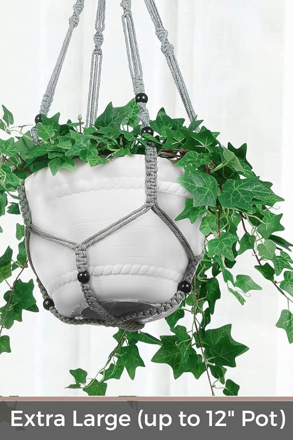 43 Inches Macrame Planter Hanger Large for 12 inch Pot + Swag Hook (Extra Long & Big) | Large Hanging Planter for Indoor Plants | No Tassel, Cotton Rope, No Pot/Plant Included (XL)