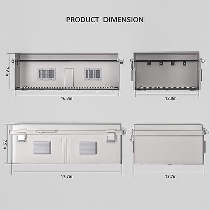 Electrical Junction Box, Ventilated Design, Cable Grommets, Indoor/Outdoor Use with Mounting Panel & Hinged Cover. Waterproof IP 65. (Grey Cover, 17.7"x13.7"x7.9")