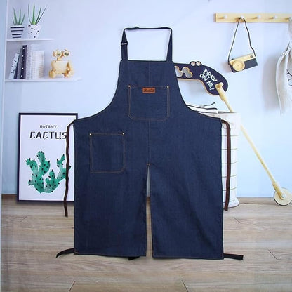 Apron Adjustable Split Leg with Portable Pocket for DIY Ceramic Sculpture | Ceramics Apron Durable Denim, Fit for Gardening, BBQ & Workshop
