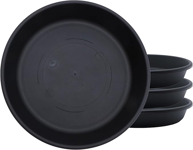 The HC Companies 6 Inch Classic Round Plant Saucer, Lightweight UV-Resistant Plastic Outdoor & Indoor Flower Pot Tray, 4-Pack Plant Pot Trays for Garden & Home Decor, Black