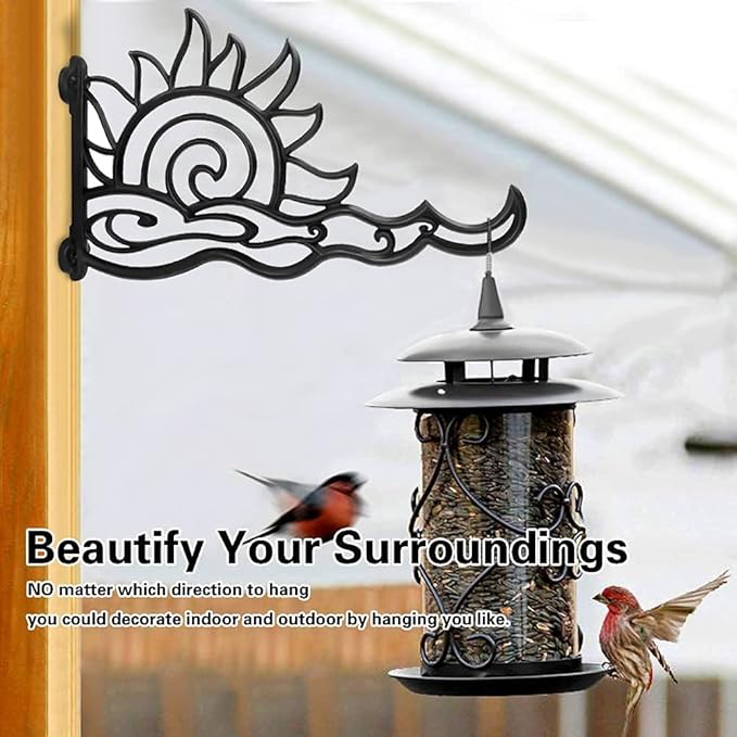 Plant Hanging Bracket Set of 2, 13" Wall Mount Plant Hanger Hooks, Sturdy Heavy Duty Aluminum Hanging Plant Bracket, Indoor Outdoor Plant Hanger Hook for Hanging Plants Bird Feeder Lantern, SUN&Moon