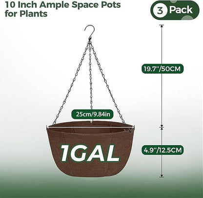 Hanging Planters for Intdoor Plants,3 Pcs12 Inch Hanging Baskets for Plants Outdoor with Rustproof Chain,Breathable Hanging Pots for Orchids Ferns Balcony Porch Decor L 3pcs