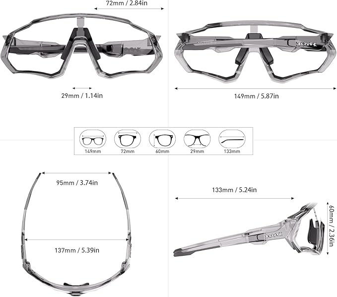 KAPVOE Photochromic Cycling Glasses Men Women Mountain Bike Sunglasses Clear MTB Bicycle Riding - K9408