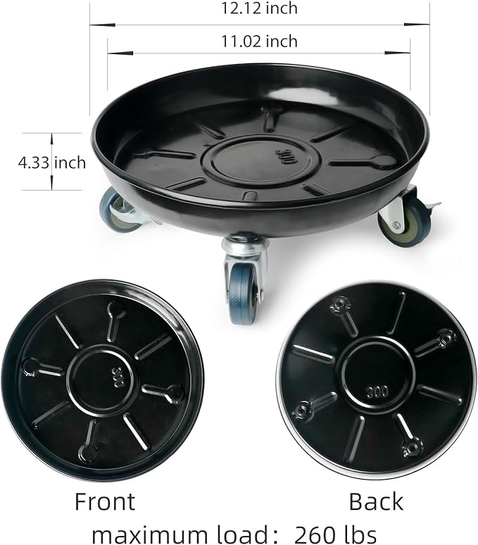 Choclaif Plant Caddy with Wheels,2 Pack Black Heavy Duty Plant Stand with Universal Wheels,Round Pot Trolley for Indoor Outdoor (12)