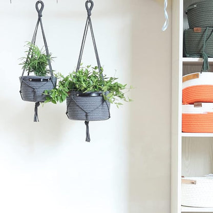 2Pack Hanging Flower Pots Plant Hangers,Wedding Party Birthday Gift Storage Baskets Home Garden Hanging Planter, Waterproof Lining Hydroponic Plant Pot-Dark Grey