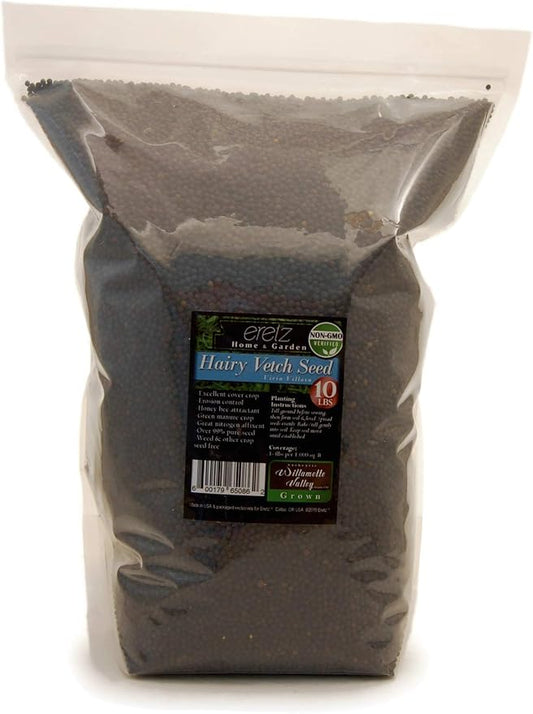 Hairy Vetch Legume Seed by Eretz (10lb) - Choose Size! Willamette Valley, Oregon Grown, Non-GMO, No Fillers, No Coatings, No Weed Seeds.