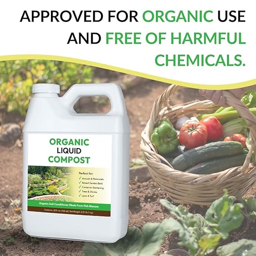 Organic Liquid Compost + Pump: Fast-Acting Alternative to Messy and Smelly Composting | Perfect for Brewing Compost Teas (1 Gallon + Pump, Treats Up to 20,000 Sq.Feet)
