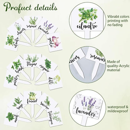 arricraft 15 Pcs Acrylic Plant Label Signs, Herbal Themed Waterproof Garden Stake Labels T-Shaped Plant Marker with Herbal Names for Indoor Outdoor Potted Plants Nursery Marker Decoration