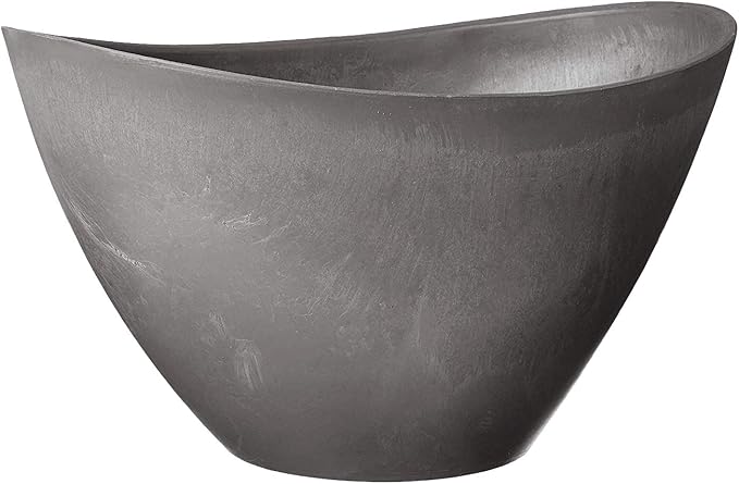 PSW Pot Collection YB41CT Plastic/Stone/Wood Composite Curved Planter Pot – No Drainage Hole (Drillable), for Indoor and Outdoor Plants and Gardens, 16-inch, Cement Gray