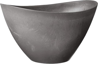 PSW Pot Collection YB41CT Plastic/Stone/Wood Composite Curved Planter Pot – No Drainage Hole (Drillable), for Indoor and Outdoor Plants and Gardens, 16-inch, Cement Gray