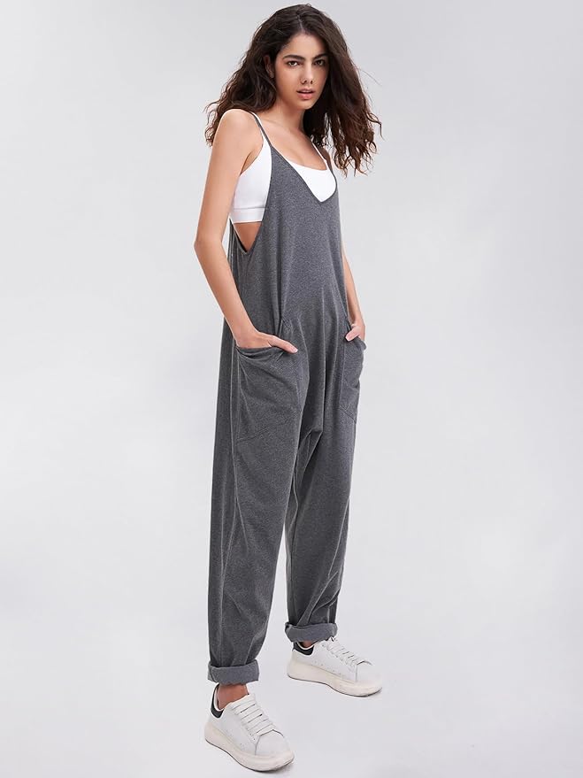 EXLURA Womens Casual Summer Jumpsuits 2026 Romper Bib Outfits Beach Vacation Denim Trendy Fashion Overalls with Pockets