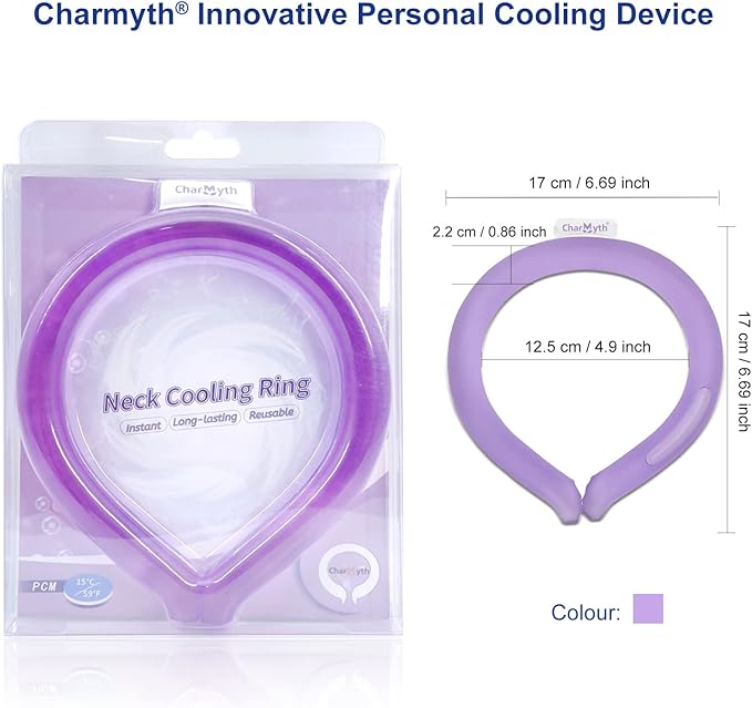 Neck Cooling Tube Reusable Ice Cooler Ring Instant Cooling Below 15°C (59°F) Portable Neck Wrap for Summer Outdoor & Indoor Use Heat Relief & Comfort (Purple)