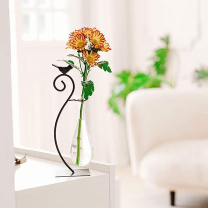 Marbrasse Desktop Glass Planter Hydroponics Vase,Planter Bulb Vase with Holder for Home Decoration,Modern Creative Bird Plant Terrarium Stand, Scindapsus Container (Water Drop Vase)