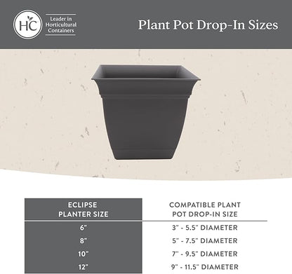 The HC Companies 6 Inch Eclipse Square Planter Pots with Drainage Holes & Attached Saucer, Lightweight UV-Resistant Plastic Indoor Outdoor Planters, 4-Pack Flower Pots, Garden Home Decor, Cappuccino