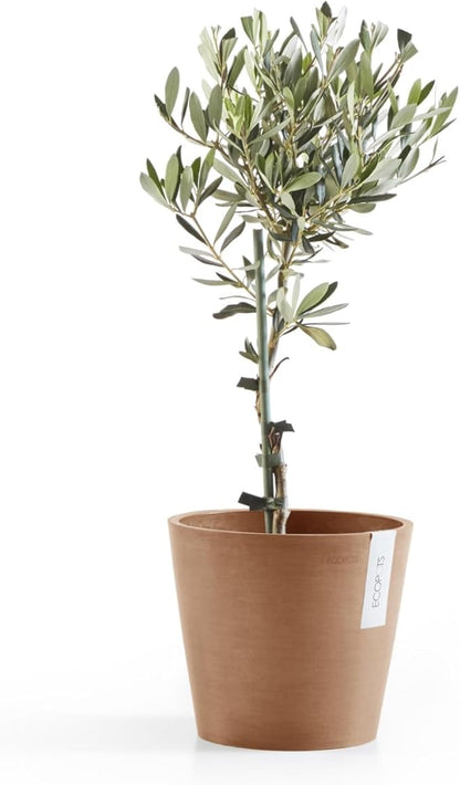 Ecopots Amsterdam Durable Modern Round Indoor/Outdoor Recycled-Based Composite Flower Pot Planter, Terracotta Color, 8"