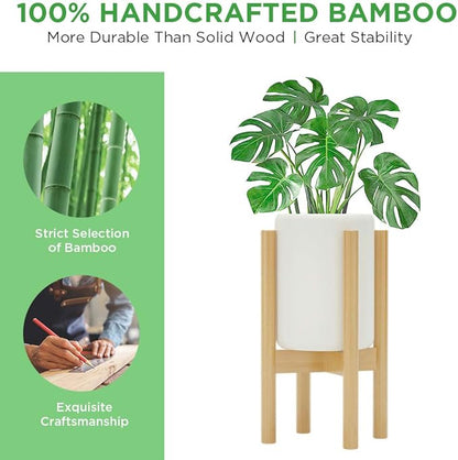 MUDEELA 2 Pack Indoor Plant Stands, 2 Tier Tall Plant Stand 30 inches, Mid Century Bamboo Plant Stand, Adjustable Width 8 - 12 inches, Fits Pot Size of 8 9 10 11 12 inches Pot & Plant Not Included, Natural