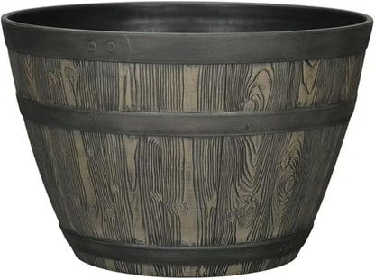 Rustic Whiskey Barrel Planter 19.9 Inch - Durable Plastic - Indoor/Outdoor Decor - Easy Knock-Out Drainage Holes - Lightweight & Frost Proof