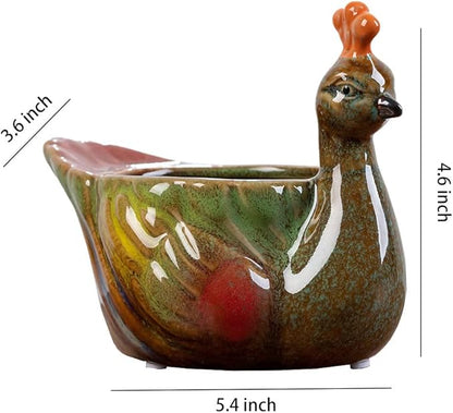 WAIT FLY Cute Animal Ceramic Flower Pot Succulent Planter-Peacock