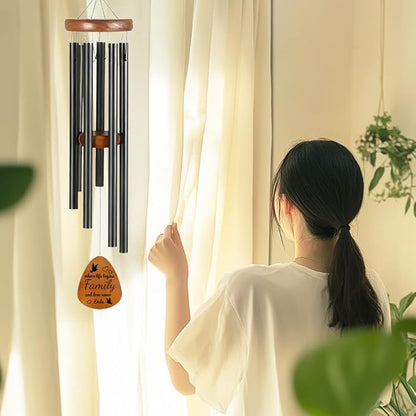 Family Wind Chimes for Outside, Outdoor Family Windchimes with Engraved Tree of Life, Premium Tuned Metal Chimes, Unique Wedding and House Warming Gifts for Outdoor Home Decor