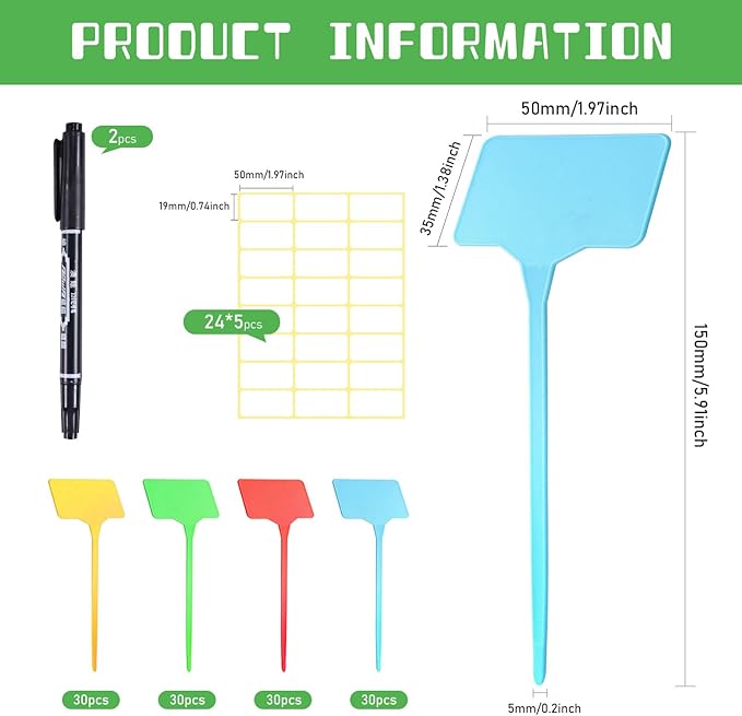 120 Pcs Plastic Plant Label Signs, Plastic Plant T Type Tags Plant Markers Stakes, Garden Plant Labels, with 2 Marker Pens for Flower Herb Pot Plant