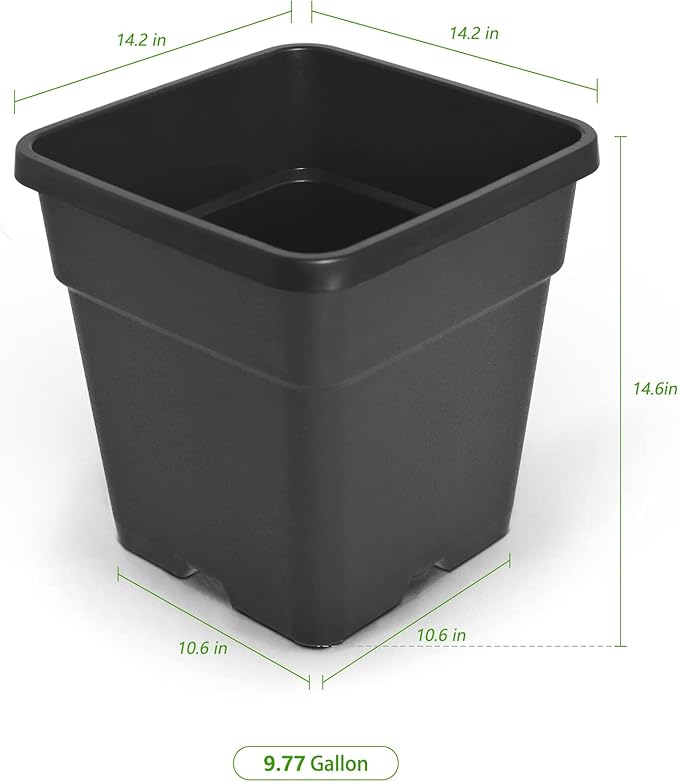 HOSTIC 9.8 Gallon Square Nursery Pots Flexible Plastic Pots for Plants Gallon Pot with Drainage Holes 5 Pcs