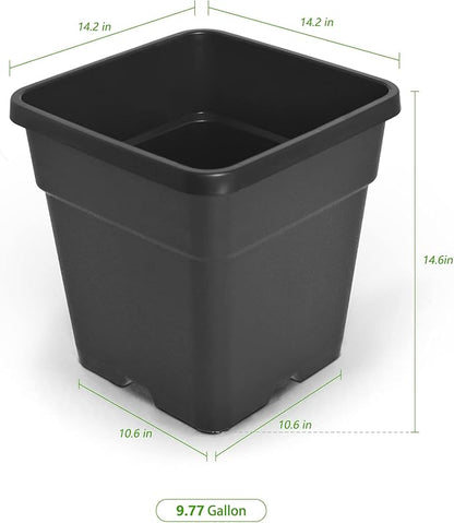 HOSTIC 9.8 Gallon Square Nursery Pots Flexible Plastic Pots for Plants Gallon Pot with Drainage Holes 5 Pcs
