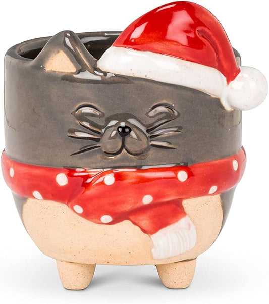 Abbott Collection 27-CRITTER-973-SM Small Cat with Santa Hat Planter, 3.5" H