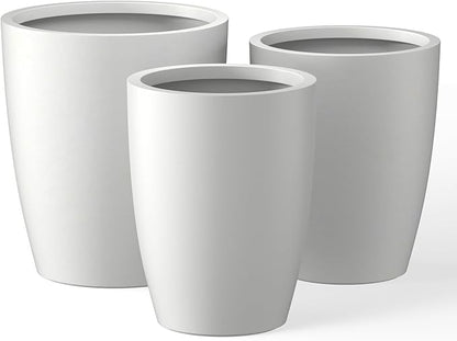 Kante 18.1",20.5",22.4" H Tall Round Concrete Planters Set of 3, Outdoor Indoor Modern Decorative Plant Pots with Drainage Hole & Rubber Plug for Home & Garden Pure White