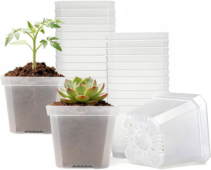 4 Inch Clear Nursery Pots for Plants, 30 Pcs Square Plant Pots, Small Flower Pots for Plants, Hard Planters for Indoor Plants