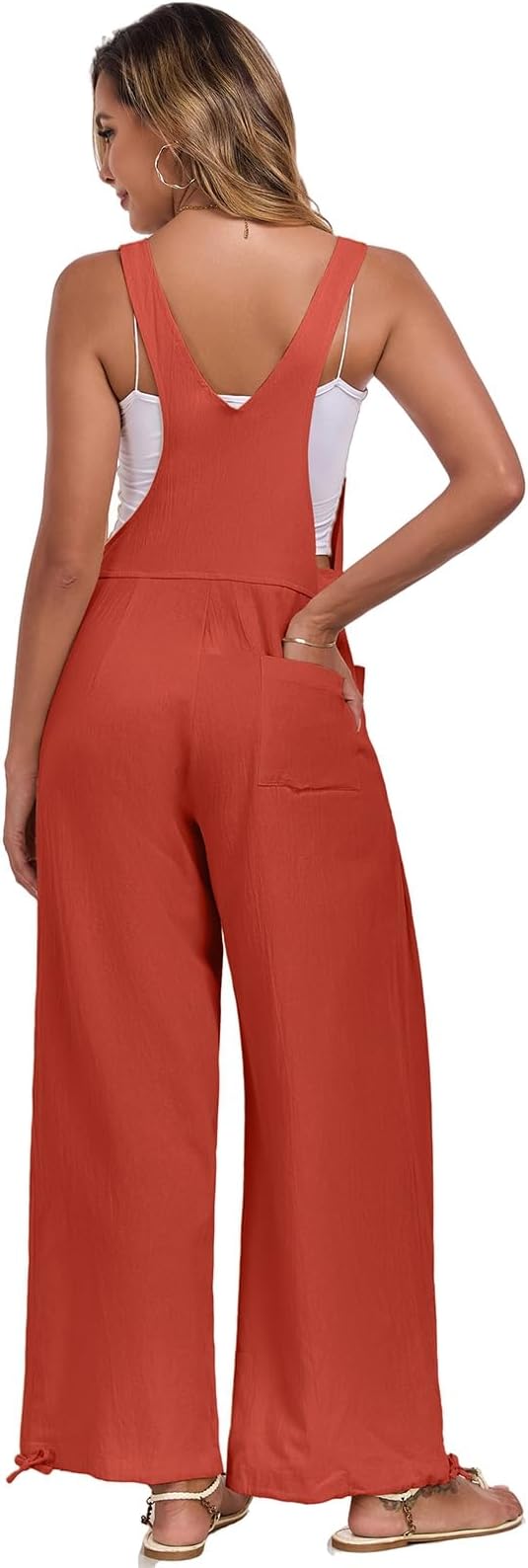 ALSOGO Womens Wide Leg Overalls Loose Beach Vacation Outfits Jumpsuits 2025 Causal Sleeveless Rompers with Pockets